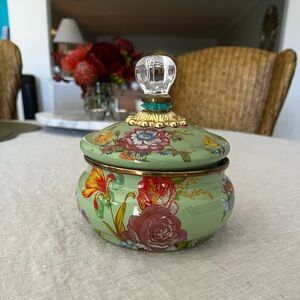Makenzie-Childs Flower Market Squash Pot Floral Decorative Jar with Crystal Knob